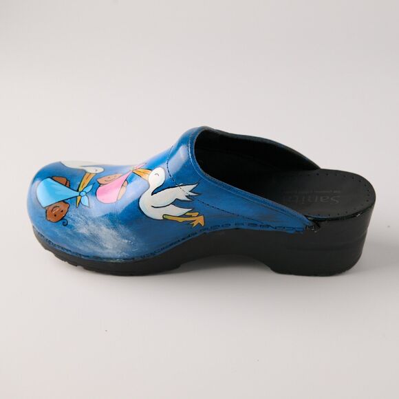 Sanita Hand Painted Stork Baby Clogs Sz 37 EU Nurse RN Midwife Shoes Denmark - Picture 11 of 15